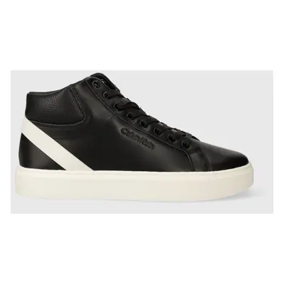 Calvin Klein bőr sportcipő HIGH TOP LACE UP ARCHIVE STRIPE fekete, HM0HM01291