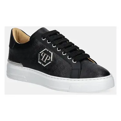 Philipp Plein bőr sportcipő Nappa Lo-Top Monogram fekete, USC0665 PLE010N