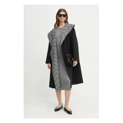 Karl Lagerfeld kifordítható gyapjúkabát fekete, átmeneti, oversize, 246W1502