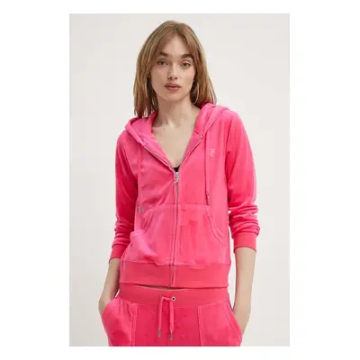 Juicy Couture velúr pulóver rózsaszín, sima, kapucnis, JCAP176EU