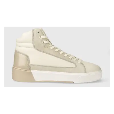 Calvin Klein bőr sportcipő HIGH TOP LACE UP INV STITCH szürke, HM0HM01164