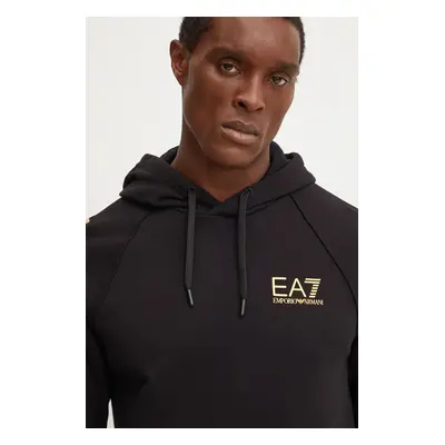 EA7 Emporio Armani felső fekete, férfi, nyomott mintás, kapucnis, PJ07Z.8NPM08