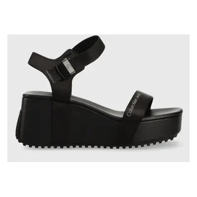 Calvin Klein Jeans szandál WEDGE BLCOK SANDAL SATIN/HW fekete, női, platformos, YW0YW00980