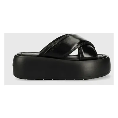 Calvin Klein bőr papucs BUBBLE SLIDE - PAT fekete, női, platformos, HW0HW01469