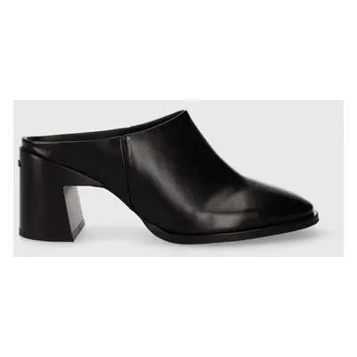 Calvin Klein bőr papucs GEO BLOCK MULE fekete, női, magassarkú, HW0HW01844