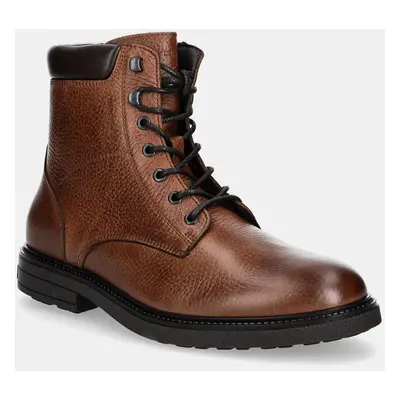 Tommy Hilfiger bőr cipő HILFIGER OUTDOOR WARM LTH BOOT barna, férfi, FM0FM05192