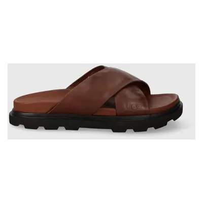 UGG bőr papucs Capitola Cross Slide barna, férfi