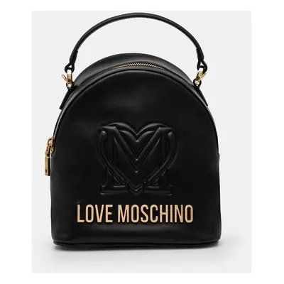 Love Moschino bőr hátizsák fekete, női, kis, nyomott mintás, JC4361PP0L