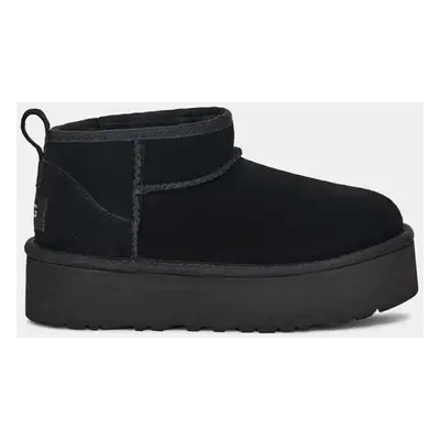 UGG gyerek hócipő velúrból CLASSIC ULTRA MINI PLATFORM fekete