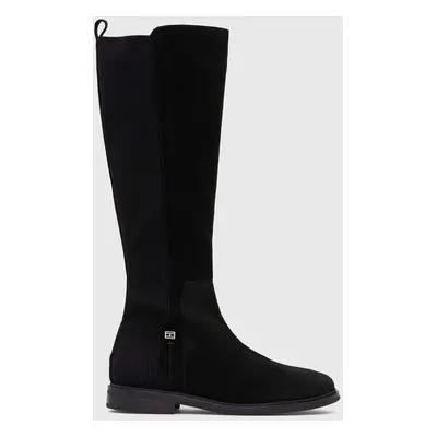 Tommy Hilfiger csizma ESSENTIALS LONGBOOT fekete, női, lapos talpú, FW0FW07476