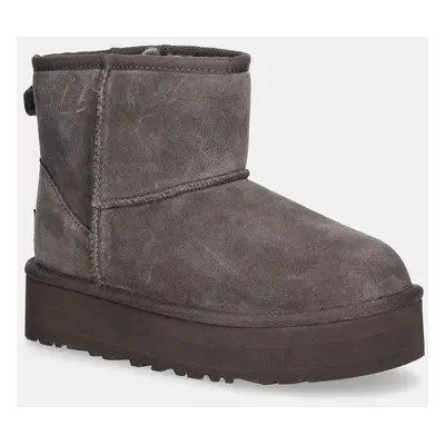 UGG gyerek hócipő velúrból CLASSIC MINI PLATFORM barna