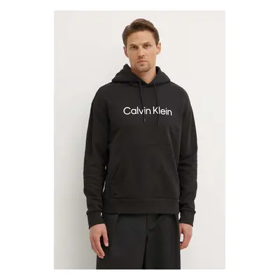 Calvin Klein pamut melegítőfelső fekete, férfi, nyomott mintás, kapucnis