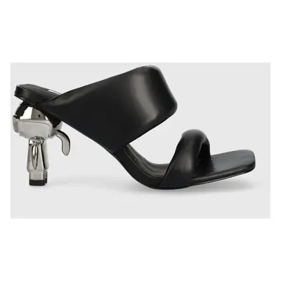 Karl Lagerfeld bőr papucs IKON HEEL fekete, női, magassarkú, KL39005