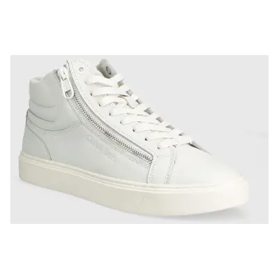 Calvin Klein bőr sportcipő HIGH TOP LACE UP W/ZIP fehér, HM0HM01476