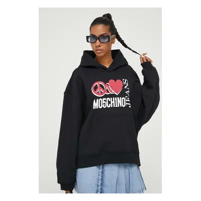 Moschino Jeans pamut melegítőfelső fekete, női, sima, kapucnis