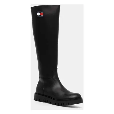 Tommy Jeans csizma TJW LONG SHAFT BOOT fekete, női, lapos talpú, EN0EN02627