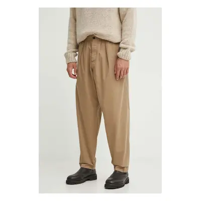 Universal Works pamut nadrág Pleated Track Pant bézs, egyenes