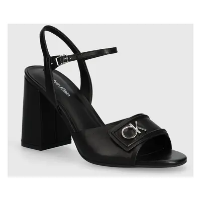 Calvin Klein bőr szandál HEEL SANDAL RELOCK LTH fekete, HW0HW01937