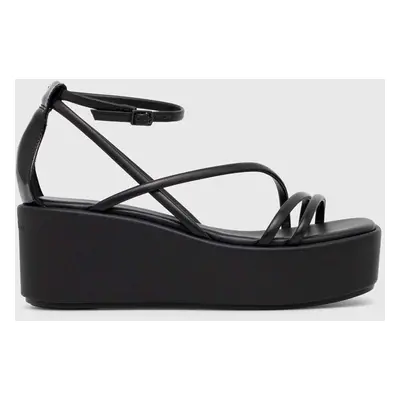 Calvin Klein bőr szandál WEDGE SANDAL LTH fekete, női, platformos, HW0HW01949