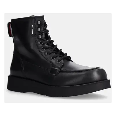 Tommy Hilfiger bőr cipő TH AMERICAN PREM CHECK LTH BOOT fekete, férfi, FM0FM05194