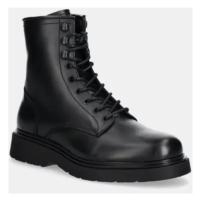 Calvin Klein bőr bakancs LACE UP BOOT W/ ZIP LTH fekete, férfi, HM0HM01575