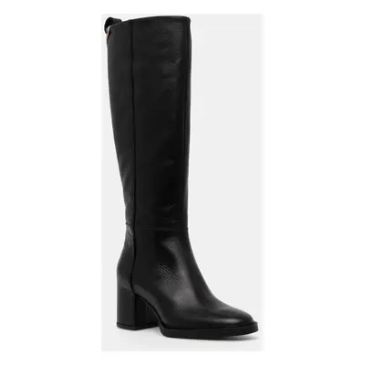 Tommy Hilfiger bőr csizma LONG BOOT MID WRAPPED LTHR HEEL fekete, női, magassarkú, FW0FW08099