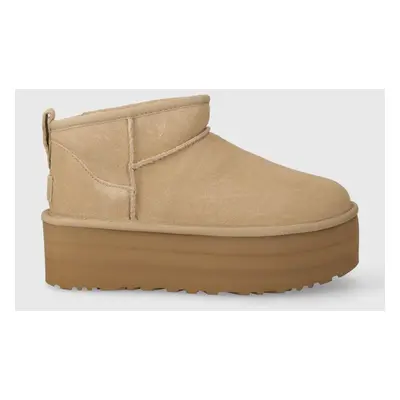 UGG velúr hócipő Classic Ultra Mini Platform bézs