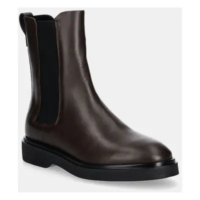 Calvin Klein bőr bokacsizma FLAT CHELSEA BOOT LTH barna, női, lapos talpú, HW0HW02180