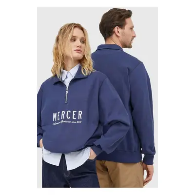 The Mercer Brand pamut melegítőfelső The Quarter Zip sötétkék, nyomott mintás, MEAP241007