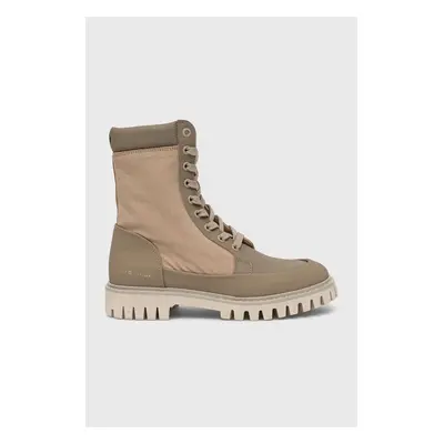 Tommy Hilfiger bokacsizma Th Casual Lace Up Boot bézs, női, lapos talpú