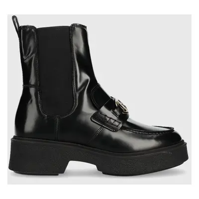 Tommy Hilfiger bőr bokacsizma TH HARDWARE LOAFER BOOT fekete, női, lapos talpú, FW0FW07317