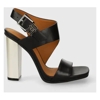 Tommy Hilfiger bőr szandál TH HARDWARE BLOCK HIGH HEEL fekete, FW0FW07886