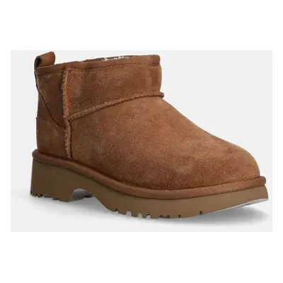 UGG gyerek hócipő velúrból KIDS CLASSIC ULTRA MINI NEW HEIGHTS barna, 1157732K