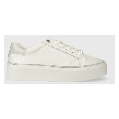 Calvin Klein bőr sportcipő FLATFORM C LACE UP - MONO MIX fehér, HW0HW01870