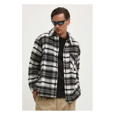 Tommy Jeans ing TJM FLEECE LINED CHECK SHIRT EXT férfi, galléros, fekete, relaxed, DM0DM18325