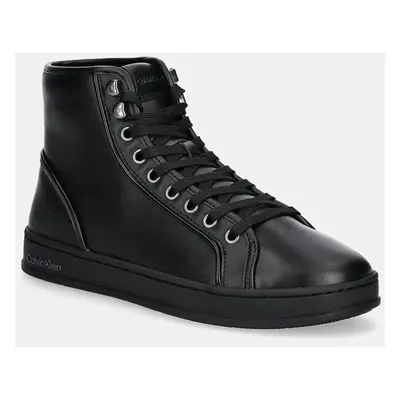 Calvin Klein bőr sportcipő HIGH TOP LACE UP PIPING fekete, HM0HM01589