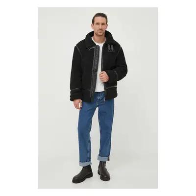 Alpha Industries rövid kabát B3 Teddy férfi, fekete, átmeneti, oversize