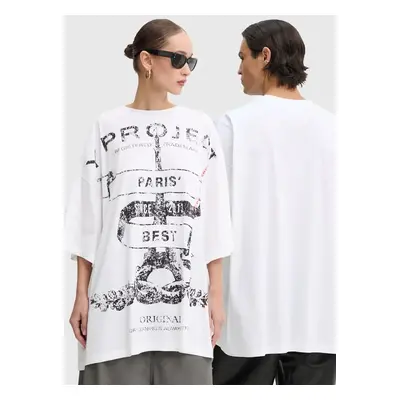 Y/Project pamut póló EVERGREEN PARIS' BEST PINCHED T-SHIRT fehér, nyomott mintás, 204TS002