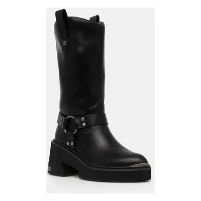 Buffalo csizma Bull Biker Hi fekete, női, magassarkú, 1220057-BLK