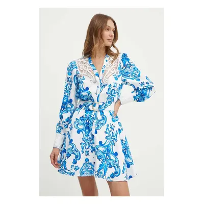 Marciano Guess ruha vászonkeverékből BLUE NOTE mini, harang alakú, 4GGK24 9708Z