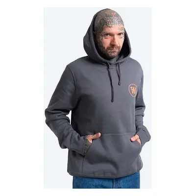 Wood pamut melegítőfelső Ian Hoodie GREY MELANGE szürke, férfi, nyomott mintás, kapucnis