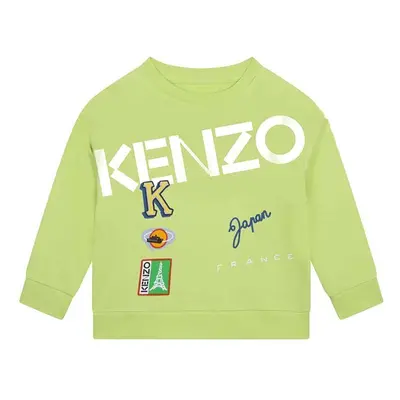 Kenzo Kids gyerek melegítőfelső pamutból zöld, nyomott mintás