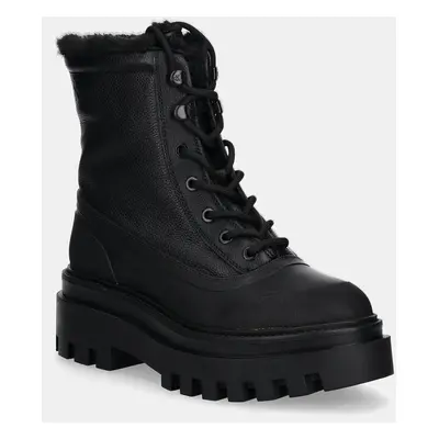 Calvin Klein Jeans bokacsizma FLATFORM LACE UP BOOT PADDED fekete, női, téliesített, platformos,