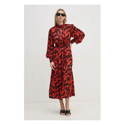 DIANE VON FURSTENBERG ruha piros, midi, harang alakú, DVFDL3S054