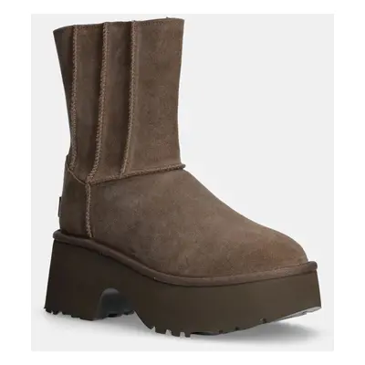 UGG velúr bokacsizma Classic Twin Seam New Heights barna, női, téliesített, platformos, 1158313-