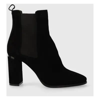 Calvin Klein magasszárú cipő velúrból CUP HEEL CHELSEA BOOT 80-SUE fekete, női, magassarkú, HW0H