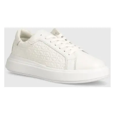 Calvin Klein bőr sportcipő HM0HM01498 fehér, LOW TOP LACE UP LTH MONO