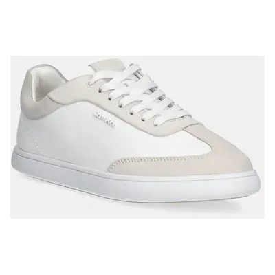 Calvin Klein bőr sportcipő CUPSOLE LACE UP - LTH SUE MIX fehér, HW0HW02435