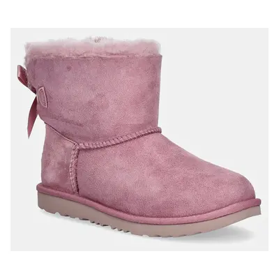 UGG gyerek hócipő velúrból MINI BAILEY BOW II rózsaszín, 1017397K