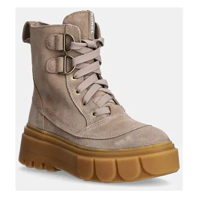 Sorel munkabakancs bőrből CARIBOU X BOOT LACE WP bézs, női, platformos